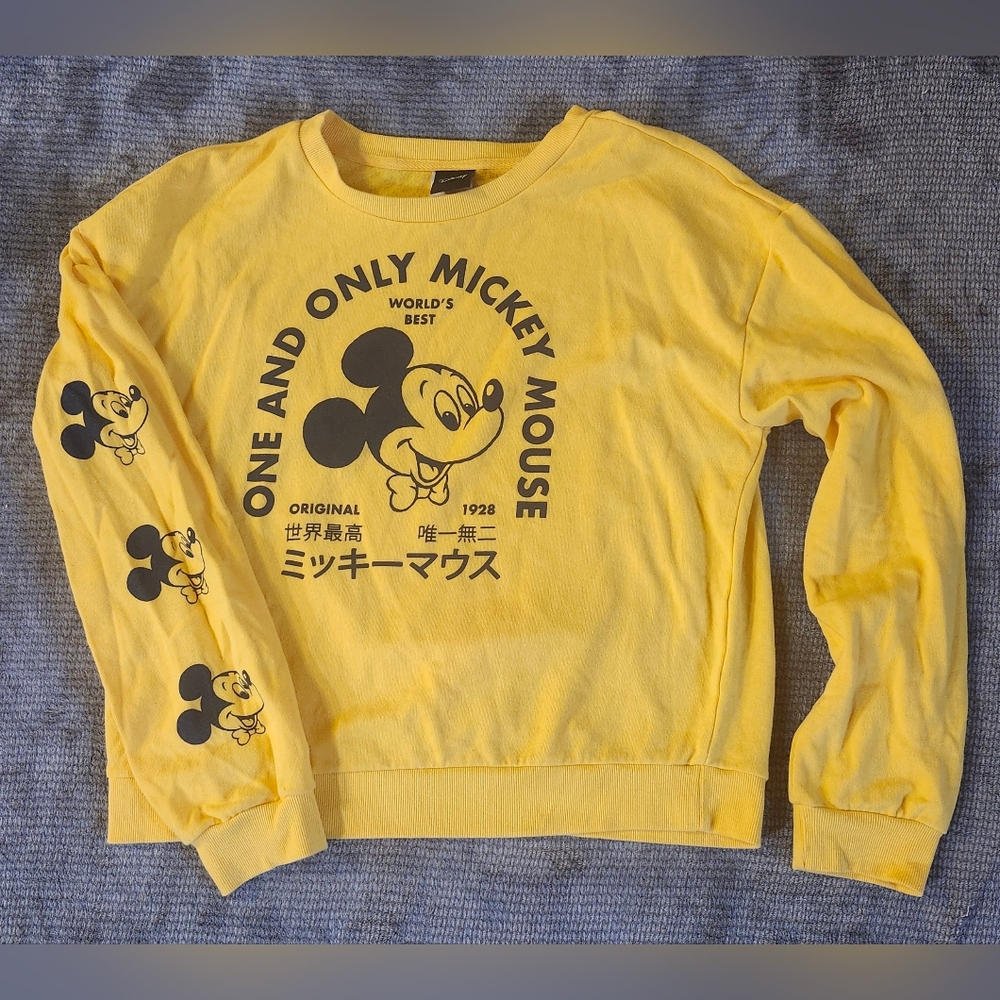 Disney One And Only Mickey Mouse Sweater Yellow Sweatshirt Women Size XL Juniors